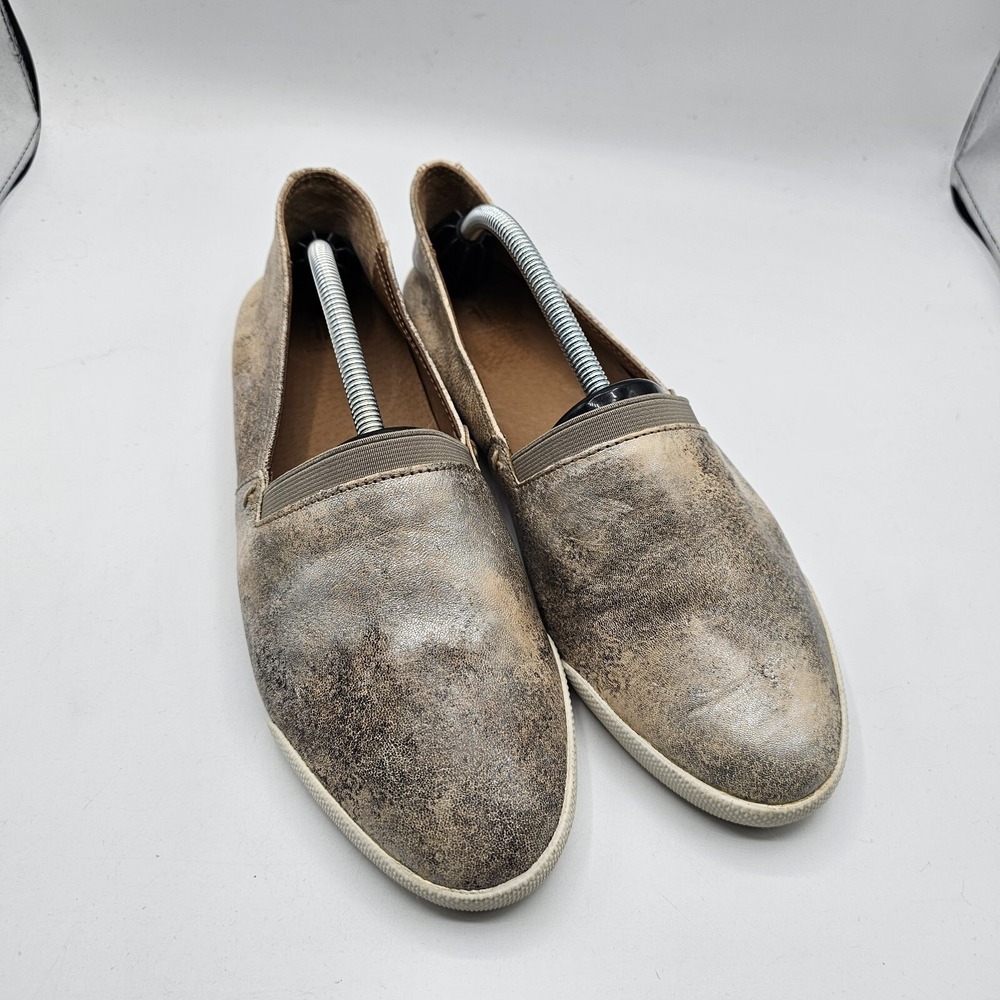 FRYE MELANIE Shoes Womens 9 Leather Gold Metallic‎ Flats Sneakers Slip On Casual